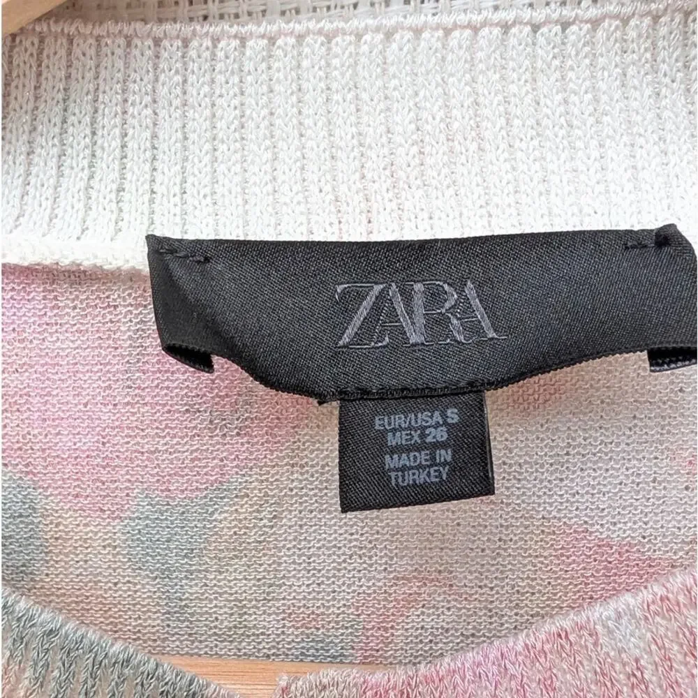 Zara 188/019/330 Floral Cardigan Womens S Gray Long Sleeve Button Crewneck NWOT